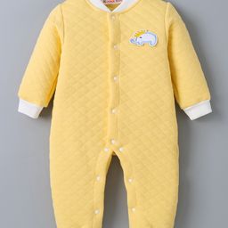 Kookie Kids Full Sleeves Winter Romper with Elephant Patch - Yellow-image-75