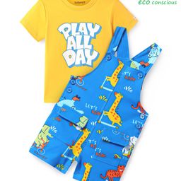 Babyoye 100% Cotton Knit With Eco Jiva Finish Dungaree & Half Sleeves T-Shirt With Animal Print - Blue & Yellow-image-53