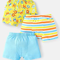 Babyhug 100% Cotton Knit Trunks With Stripes & Alphabet Print Pack of 3 - Blue & Yellow-image-3