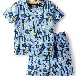 Babyhug Single Jersey Knit Half Sleeves Text Printed T-Shirt & Shorts Set - Light Blue-image-10