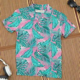 The Lion and the Fish Half Sleeves Hawaiian Theme Printed Shirt - Pink-image-41