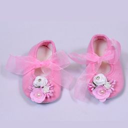 Daizy Floral Applique Detailed Booties - Baby Pink-image-55