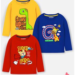 Trampoline Pack Of 3 Full Sleeves Super Hero & Giraffe Printed Tees - Yellow Blue & Red-image-92