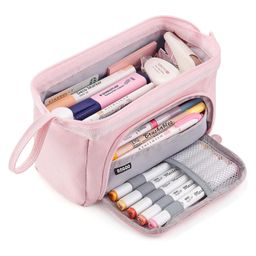 Storite Canvas Pencil Case, Handheld Pen Pouch, Pencil Case for Kids, Large Capacity Pencil Pouch with Zipper, Portable Stationery Storage Pouch for School (Pink)-27