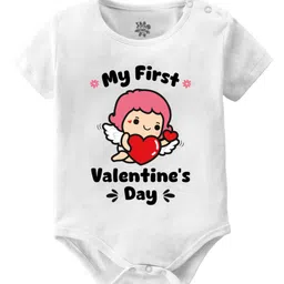 Baby Buzz Valentines Day Theme 100% Cotton Half Sleeves My First Valentines Day Text Printed Onesie - White-picture-19