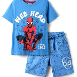 Pine Kids Marvel Single Jersey Knit Half Sleeves Shorts Night Suit with Spider Man Graphics - Blue-image-126
