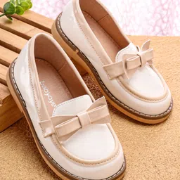 Babyoye Slip On Formal & Party Wear Shoes With Bow Applique - OffWhite-picture-32