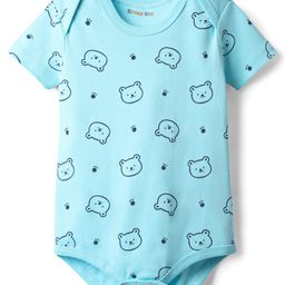 Kookie Kids Interlock Knit Half Sleeves Onesie With Teddy Bear Print - Light Blue-image-82