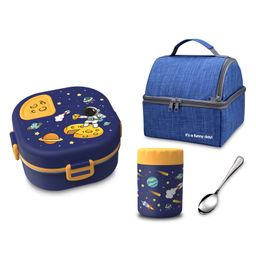 Little Surprise Box Space Slice Stainless Steel Soup Box and Lunch Box with Bag for Kids - Blue-image-89