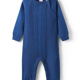 Babyhug Knit Full Sleeves Winter Wear Solid Color Romper - Blue-image-46