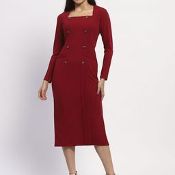 Madame Women Solid Sheath Midi Dress-image-25