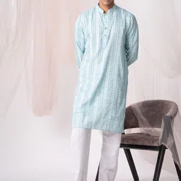 5 Stitch Men Geometric Printed Khadi Kurta-40