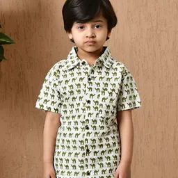 MoMaa Boys Comfort Relaxed Fit Spread Collar Conversational Printed Cotton Casual Shirt-78