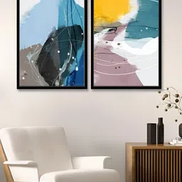Myntra Elegant Homes White & Blue 2 Piece Abstract Printed Canvas Wall Arts-image-71