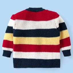 Babyhug Knit Full Sleeves Front Open   Striped Sweater Set with Cap & Booties- Multicolor image 3