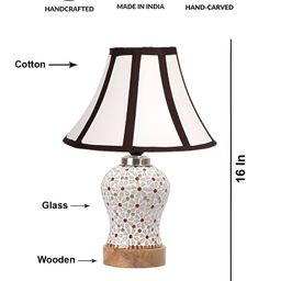 Devansh White Printed Frustum Shaped Wooden Table Lamp image 2