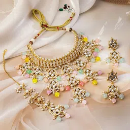 Rubans 22K Gold-Plated Kundan-Studded & Beaded Jewellery Set-34