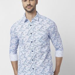 SNX Men Spread Collar Abstract Printed Cotton Tailored Fit Casual Shirt-image-48