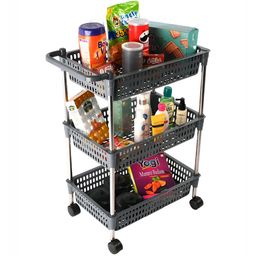 Aura Grey 3-Layer Storage Revolving Rack With Wheels image 5