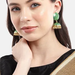 Anouk Gold-Plated Artificial Stones Studded Dome Shaped Jhumkas-14