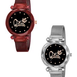 CSAMON Women Pack of 2 Dial & Analogue Watch Queen Red Silver Maganet-image-71