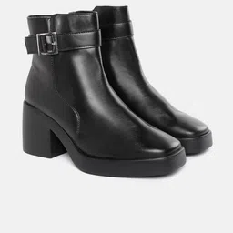 The Roadster Life Co. Women Mid-Top Block Heel Regular Boots With Buckle Detail-5
