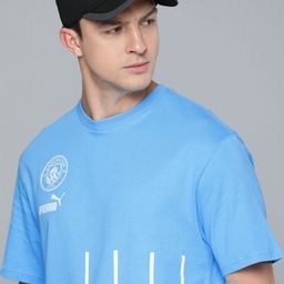 Puma Men Blue Stripe Printed Pure Cotton MCFC FtblCulture Applique Football T-shirt-image-27