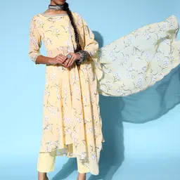 Libas Women Yellow Poly Georgette Print Parade Kurta Set-image-35