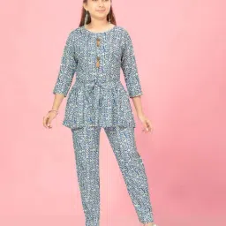 Aarika Kids Blue Cotton Printed Kurti Set-image-71