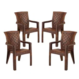 Maharaja Arm Rest Plastic Chair 200 Kg Bearing Capacity Teakwood, Dabang201_Teakwood-PK4 (Set of 4)-image-12