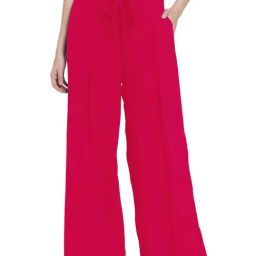 PATRORNA Dark Pink Mid Rise Relaxed Fit Retro Palazzos-image-60