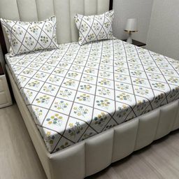 Pure Decor White & Green Floral 330 TC Queen Bedsheet with 2 Pillow Covers-picture-37
