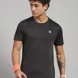 Rock.It Charcoal Regular Fit Self Pattern T-Shirt-picture-2