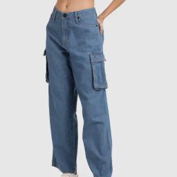 Bene Kleed Blue Cotton Mid Rise Flared Jeans-picture-6