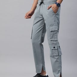 POSHAX Men High-Rise Cotton Cargo Trousers-image-38