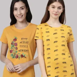 Kryptic Yellow Cotton Printed Lounge T-Shirt - Pack Of 2-image-3