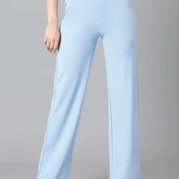 Kotty Sky Blue Regular Fit High Rise Trousers-picture-8