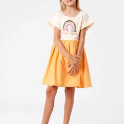 Kate & Oscar Kids Pink & Yellow Embroidered Dress-image-73