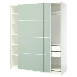 ikea pax / mehamn Wardrobe with sliding doors, white/double sided light green, 200x66x236 cm-picture-15