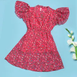 V-Mart Girls Floral Printed Fit & Flare Dress-image-21