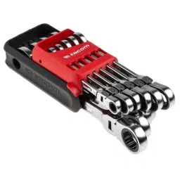 FACOM 8-19 mm Satin Chrome Ratchet Combination Spanner Wrench (Set of 10), 467BF.JP10PB-59