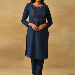 Folksong By W Blue Embroidered Straight Kurta-picture-21