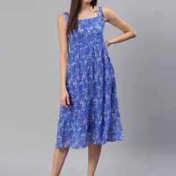 Cation Blue Printed Fit & Flare Dress-15