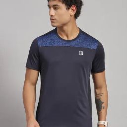 Rock.It Navy Blue Regular Fit Self Pattern T-Shirt-image-9