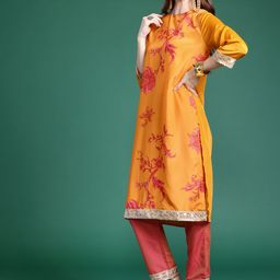 Sangria Ethnic Motifs Printed Regular Sequinned Kurta With Trousers-image-60