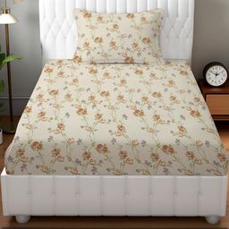 IVAZA Cream Floral 600 TC Queen Bedsheet with 1 Pillow Covers-image-108