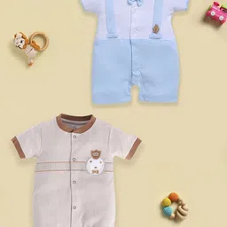 BABY GO Infant Boys Pack Of 2 Printed Pure Cotton Rompers-38