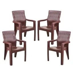 Maharaja Arm Rest Plastic Chair Solid Back For Home, Living Room Brown, Dabang204_Brown-PK4 (Set of 4)-image-93