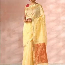 Taneira Yellow Cotton Silk Woven Saree With Unstitched Blouse-image-36