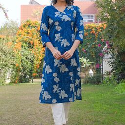 Vbuyz Floral Printed V-Neck Cotton Kurta-51